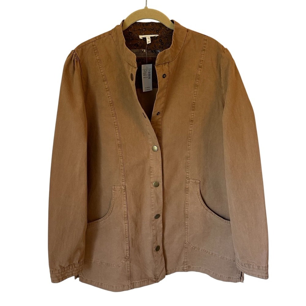 Maurice’s Tan Lightweight Button Up Military Twill Jacket Missing Belt Medium